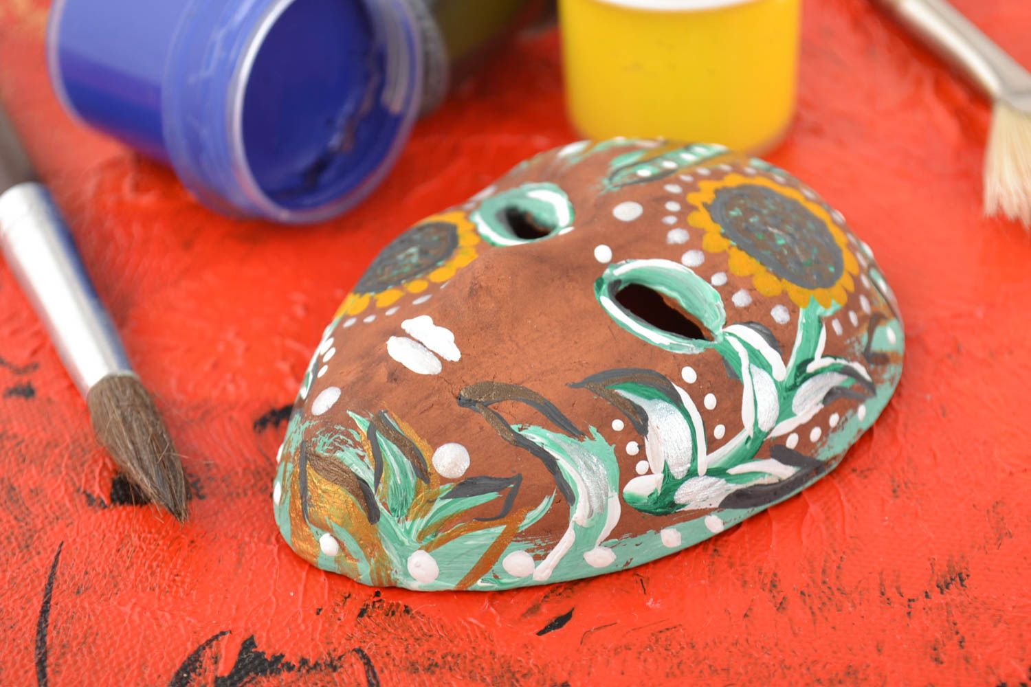 Wall pendant carnival mask made of clay beautiful handmade painted home decor  photo 1