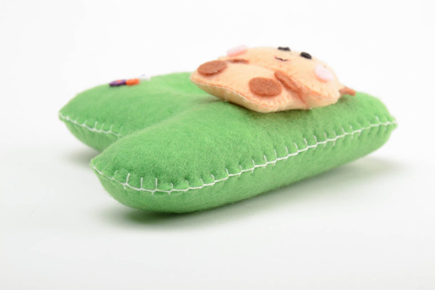 Handmade small green felt educational soft toy number four with decor for kids photo 4