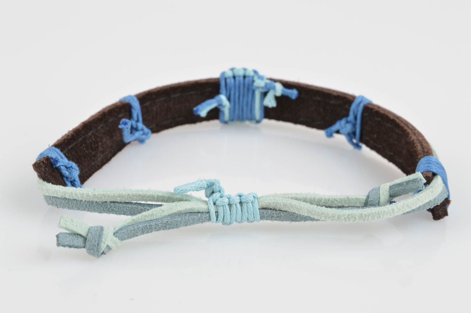 Handmade Leder Armband geflochten blau Designer Schmuck Accessoires für Frauen foto 3