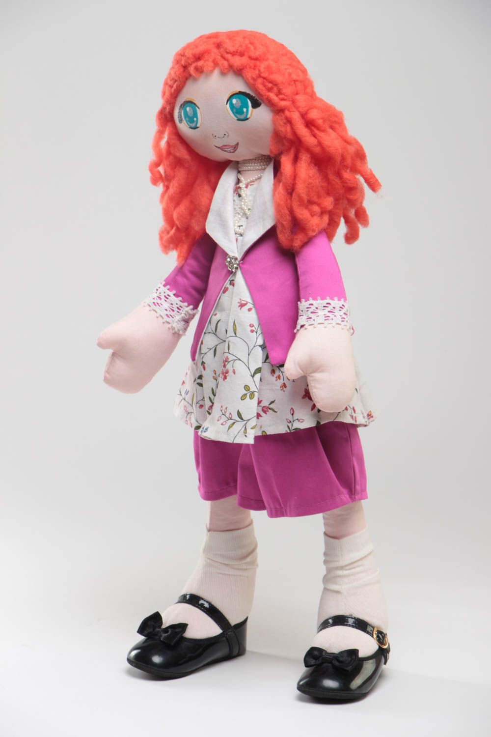 Авторская тканевая кукла ручной работы оригинальная рыжая для декора дома фото 2