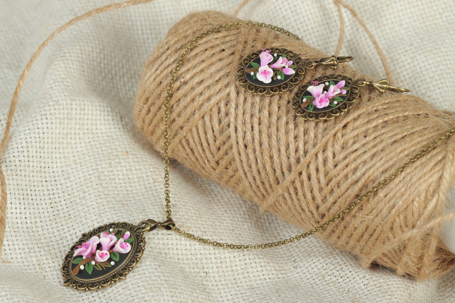 Polymer clay and metal jewelry set photo 5