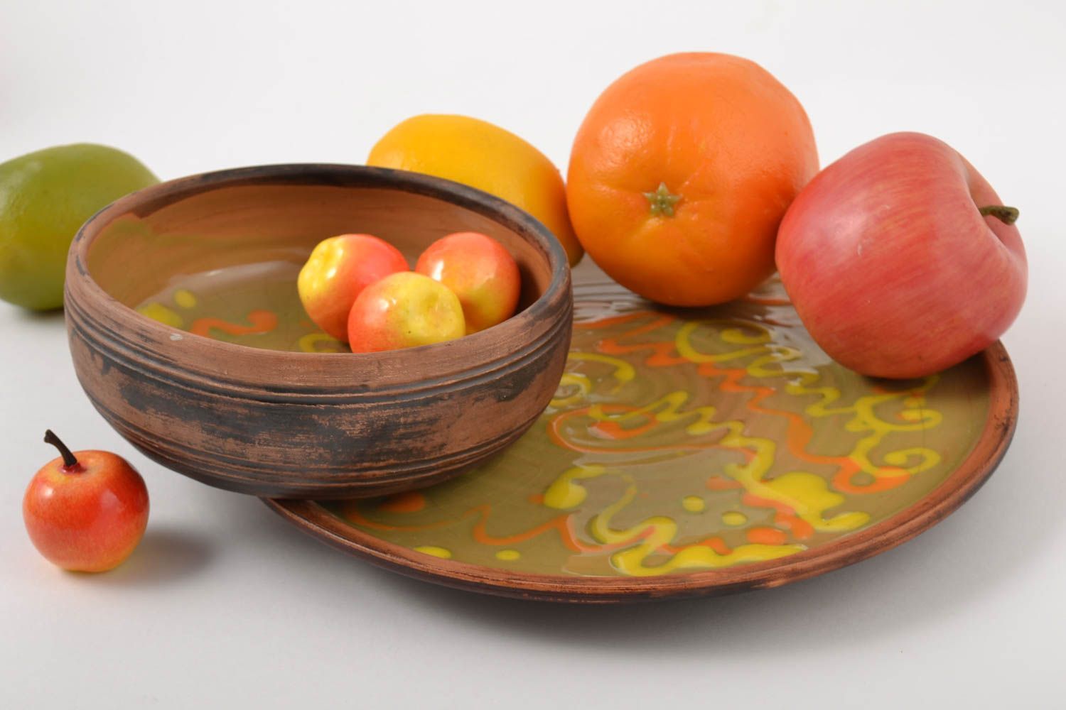 Geschirr Set handgemachte Keramik Ton Teller und kleine Schale 300 ml  foto 1
