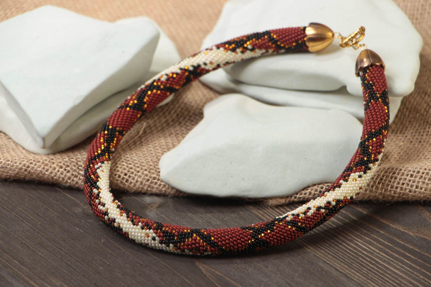 Handmade designer beaded cord women's necklace styled on python leather photo 1