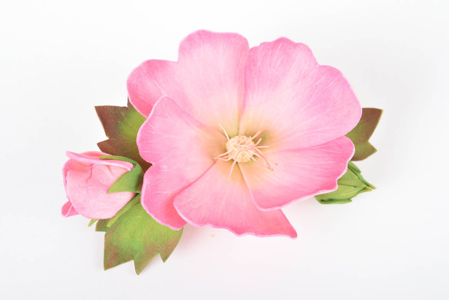 Брошь ручной работы яркий нежный цветок из фоамирана дизайнерское украшение фото 1