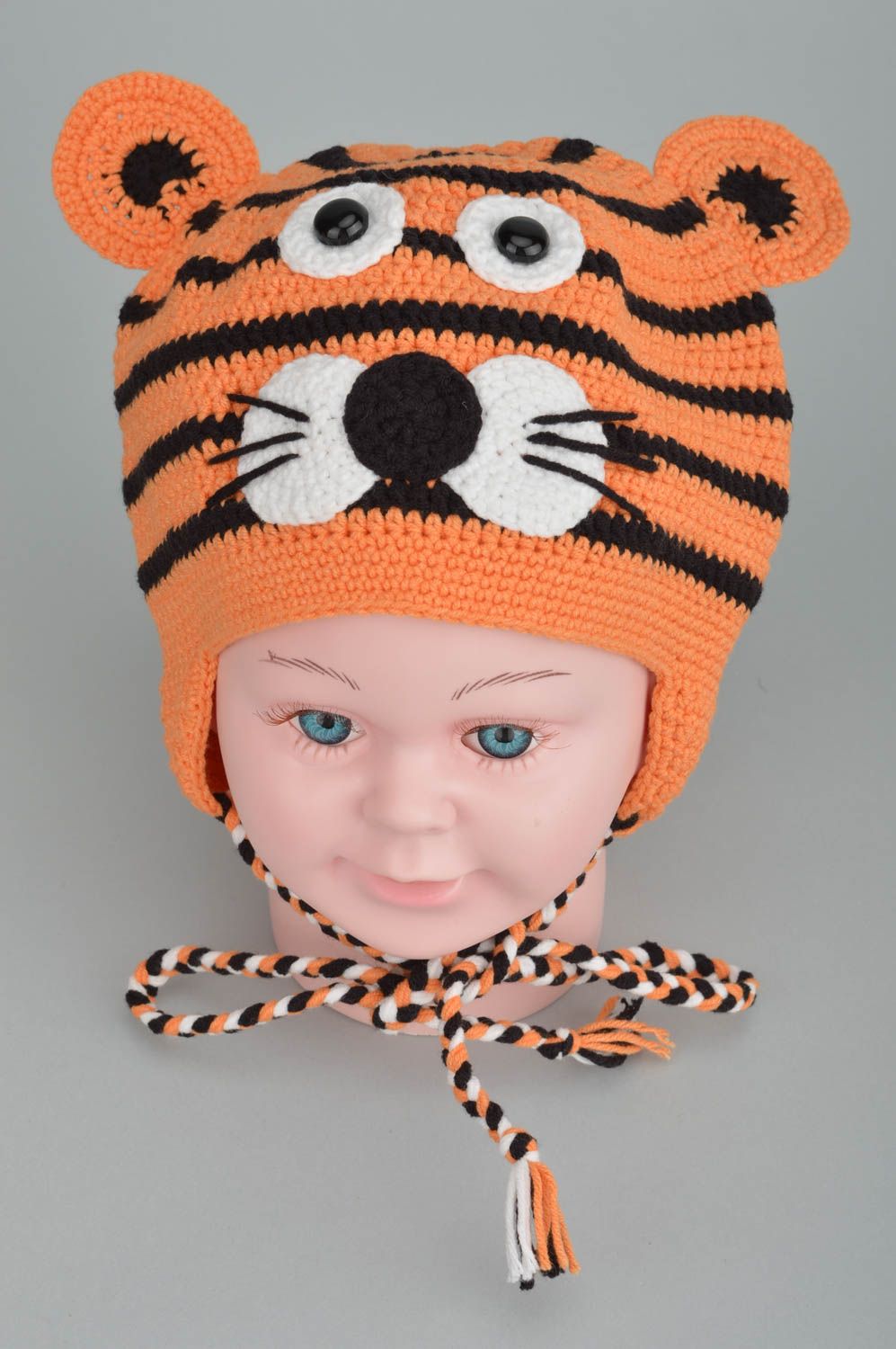 Handmade gehäkelte Kindermütze modisches Accessoire Mütze Tiger orange schwarz foto 5