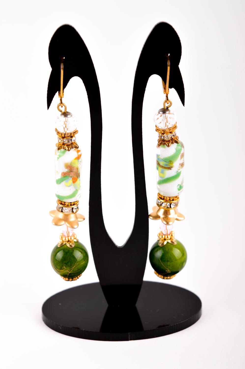 Boucles d'oreilles perles Bijou fait main vertes longues Accessoire femme design photo 2