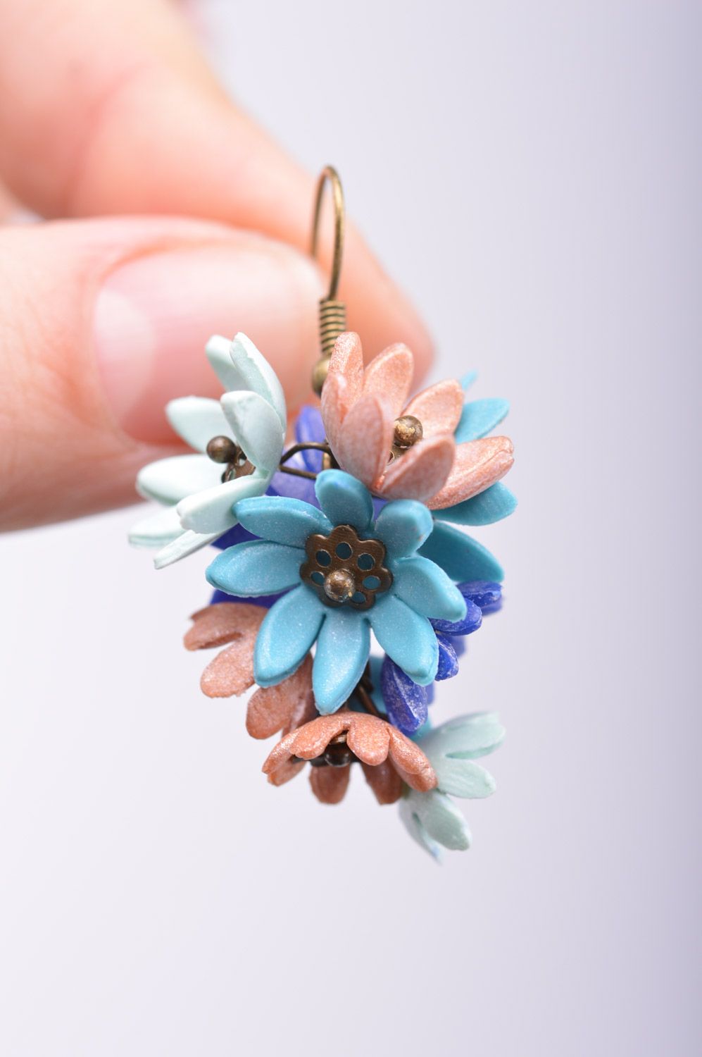 Handmade plastic dangle flower earrings with buttercups photo 4