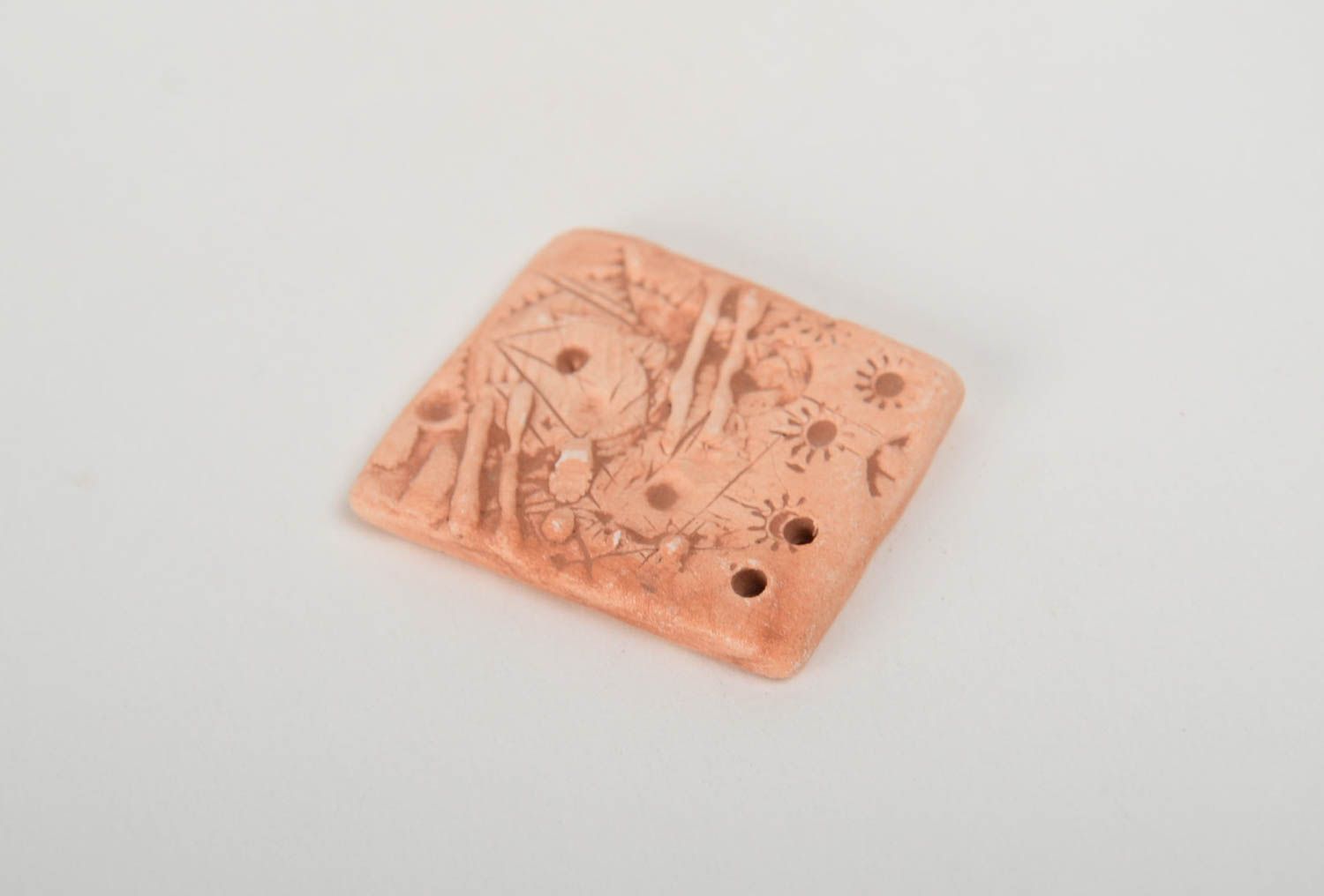 Designer relief ceramic pendant for handmade jewelry making in boho style photo 4