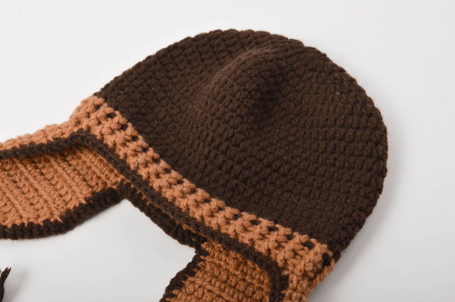 Bonnet tricot Chapeau fait main avec oreilles de tons bruns Vêtement enfant photo 3
