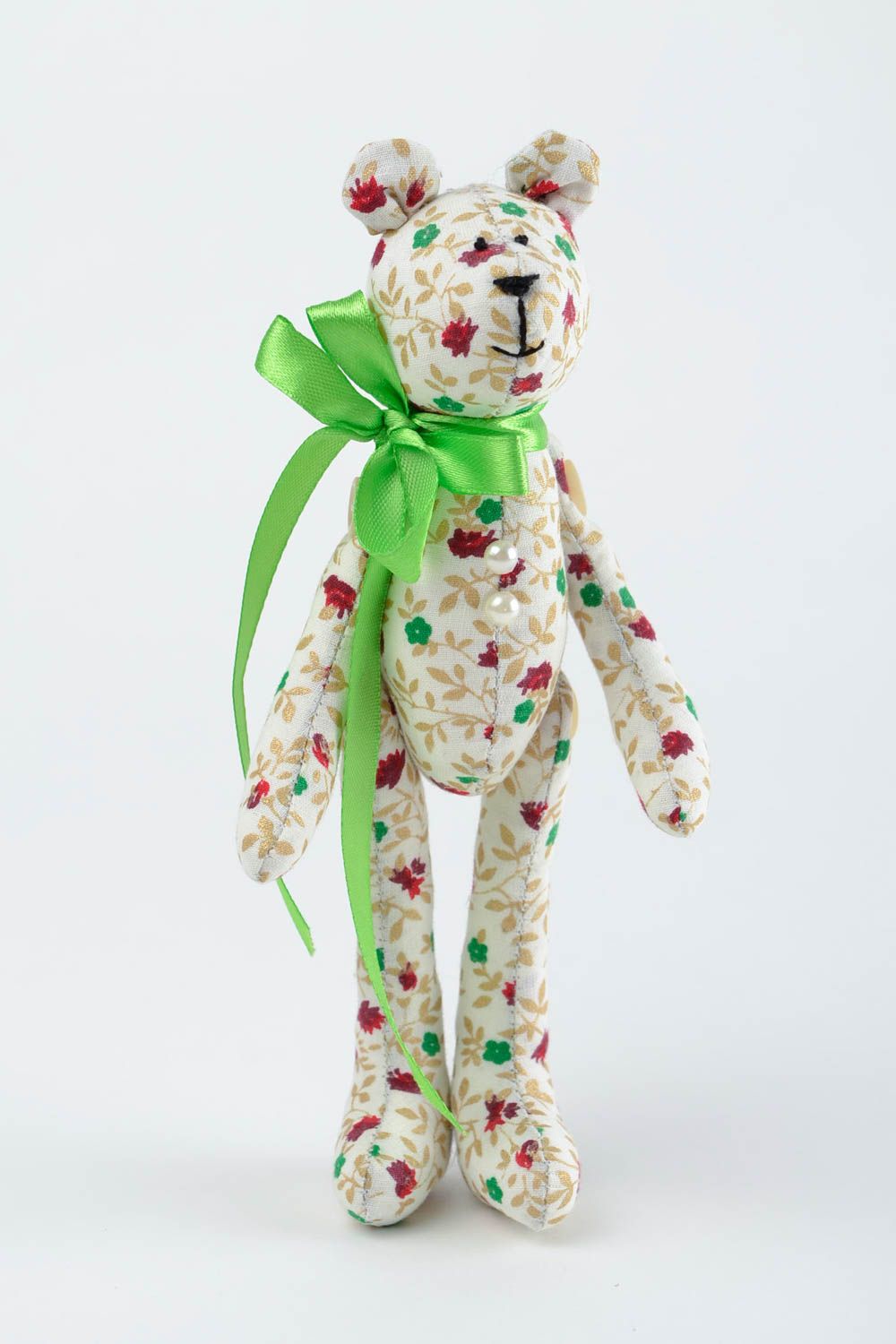 Peluche ours Jouet enfant fait main blanc à motif floral coton Cadeau original photo 4