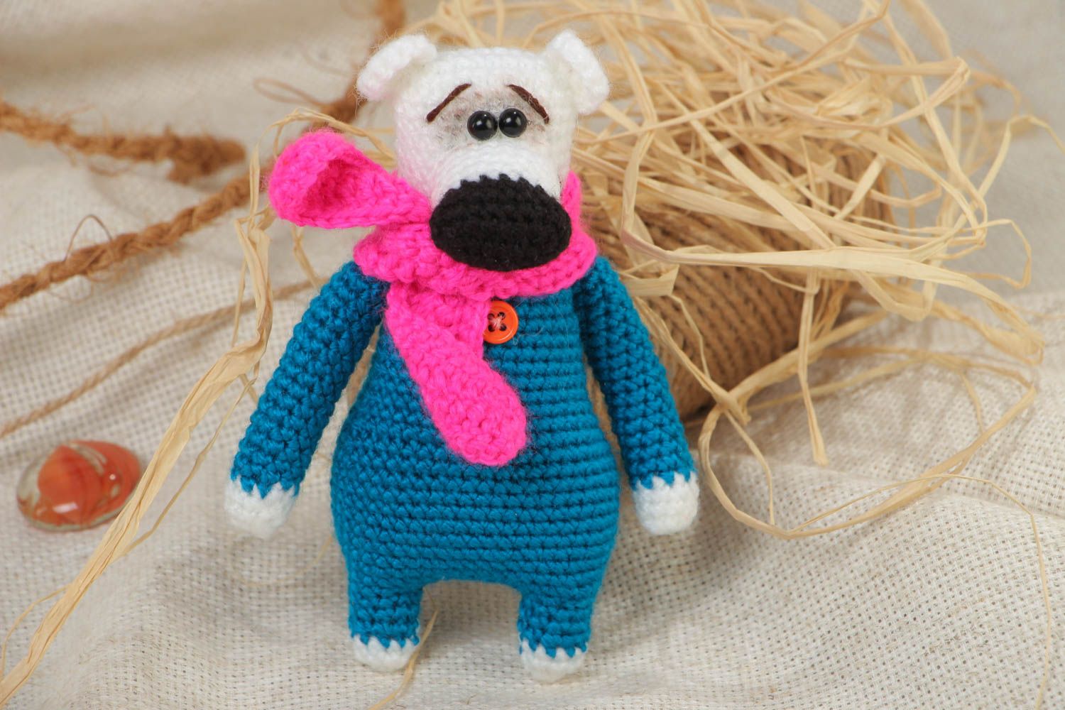 Jouet mou tricoté en fils acryliques au crochet fait main pour enfant Ours blanc photo 1