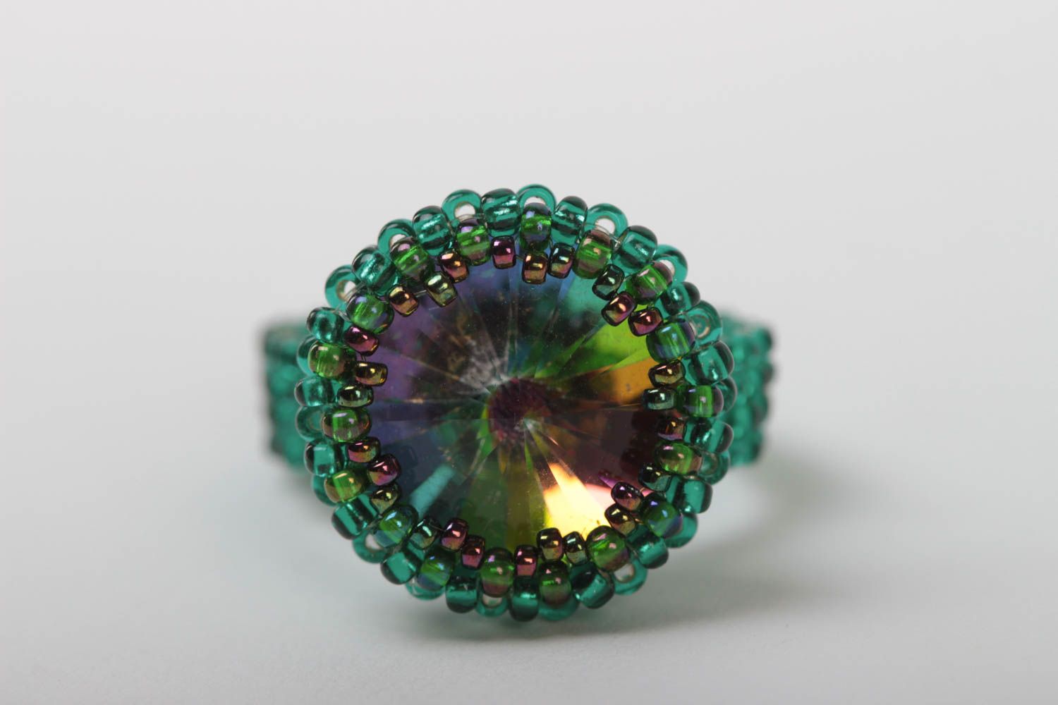 Handmade beaded ring stylish accessory with crystal cute designer jewelry photo 2
