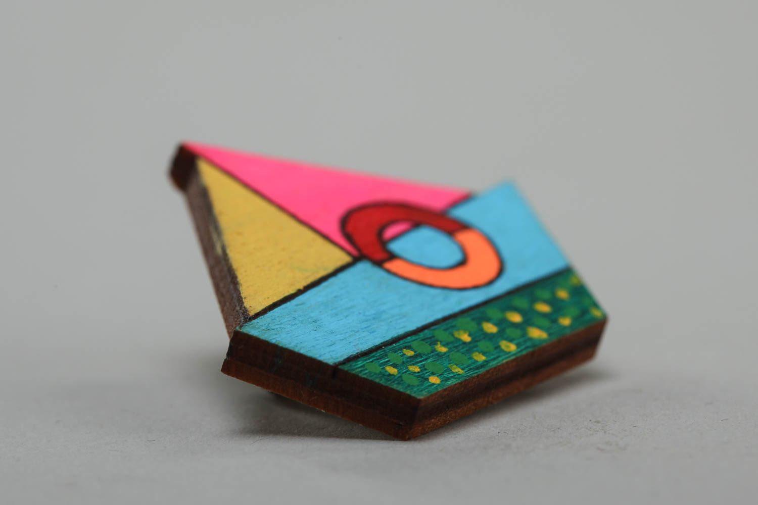 Handmade small designer kid's plywood brooch painted with acrylics colorful boat photo 3