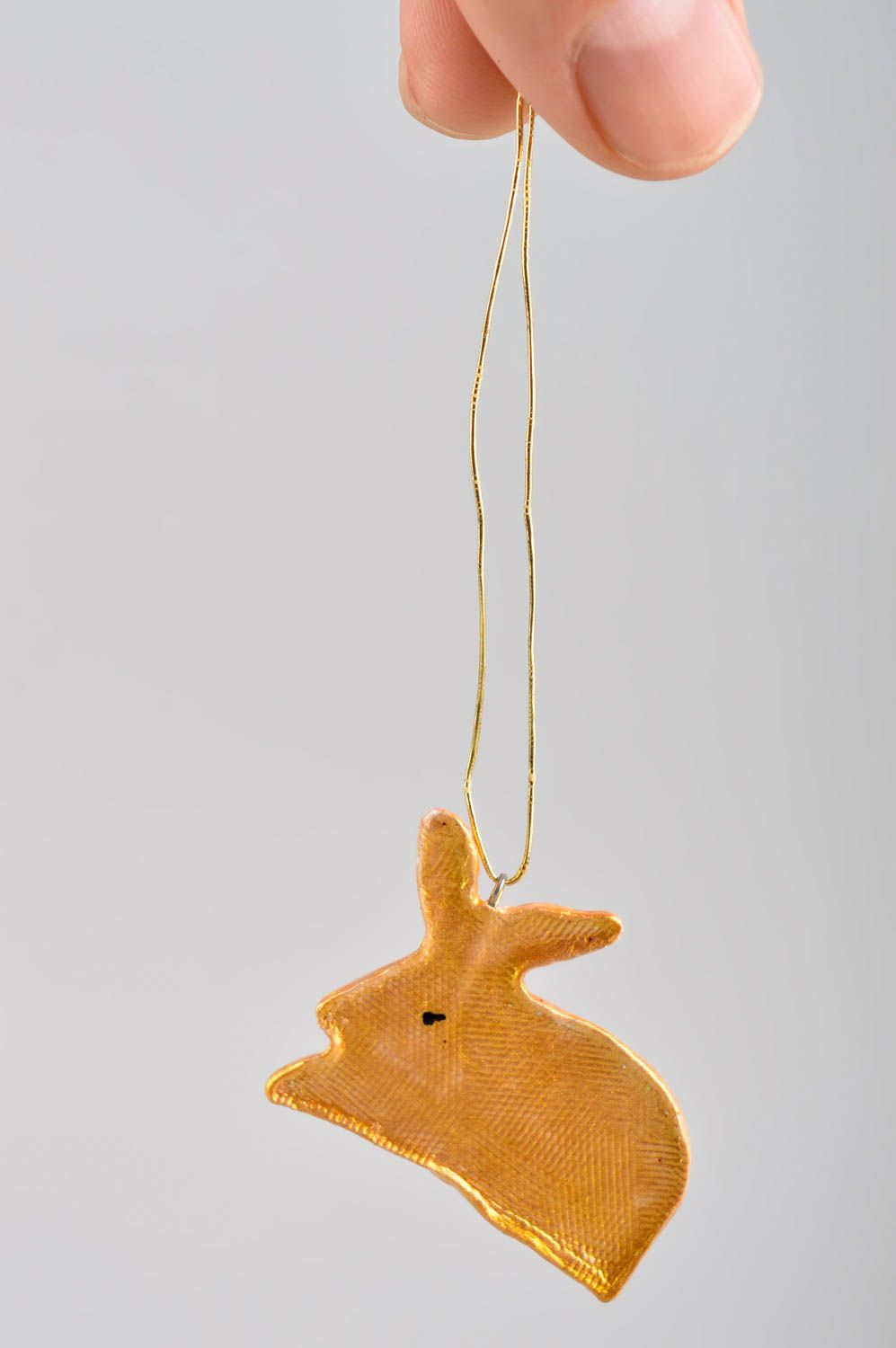 Игрушка на елку хэнд мэйд декор для дома игрушка из полимерной глины Заяц желтый фото 5