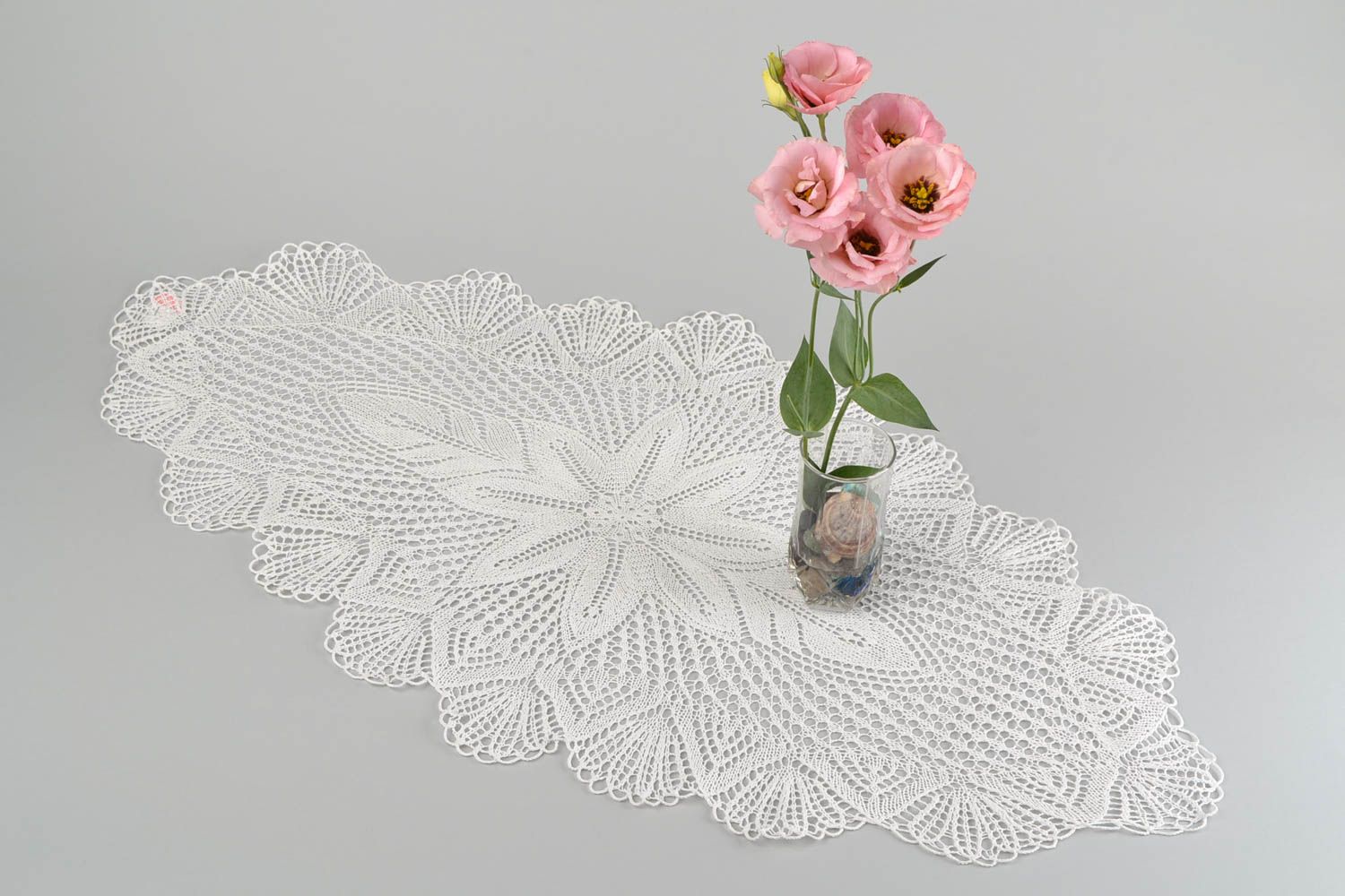Napperon tricot fait main Textile de table Décoration maison ajouré blanc photo 1