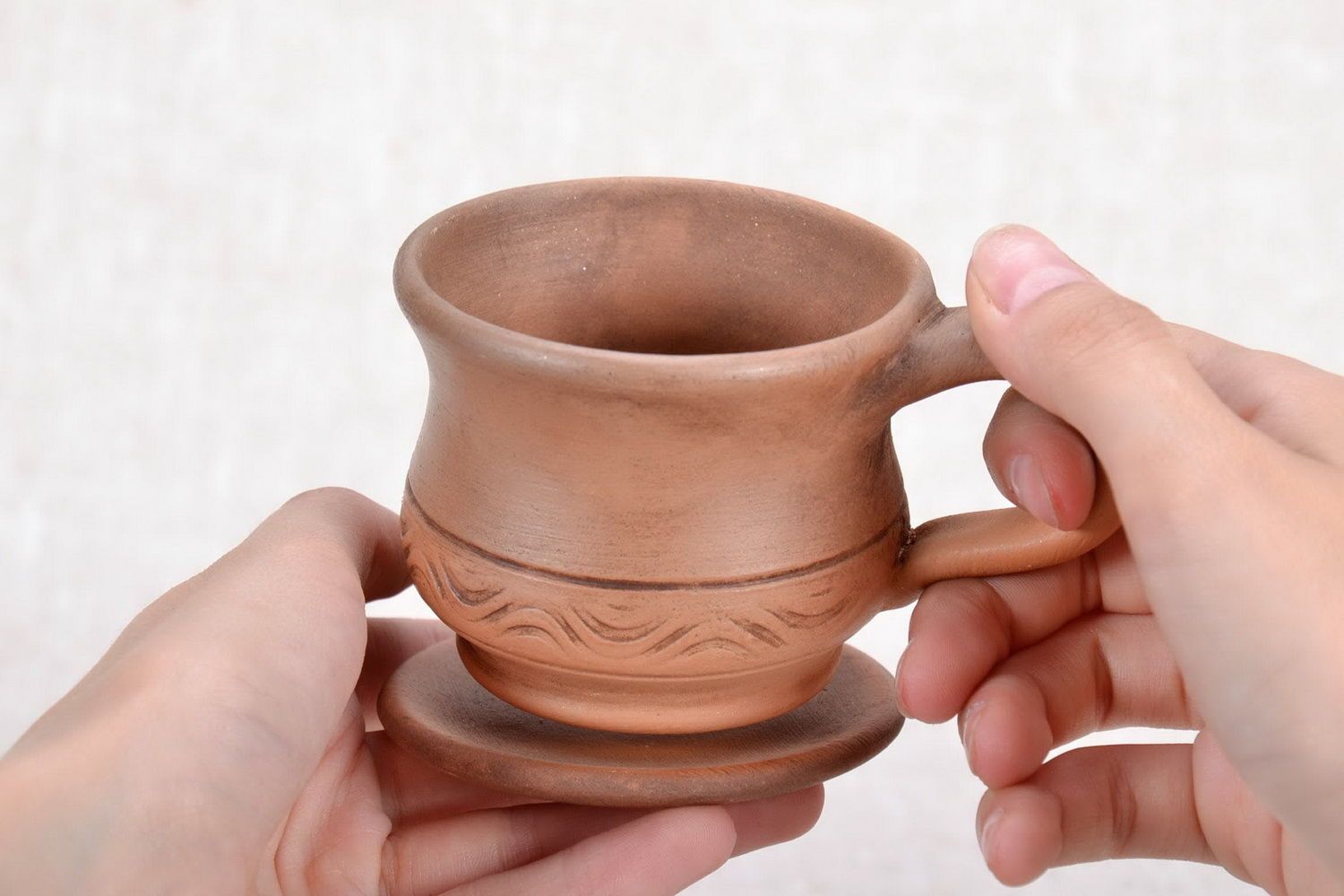 3 oz clay cup with handle and a saucer in classic design photo 5