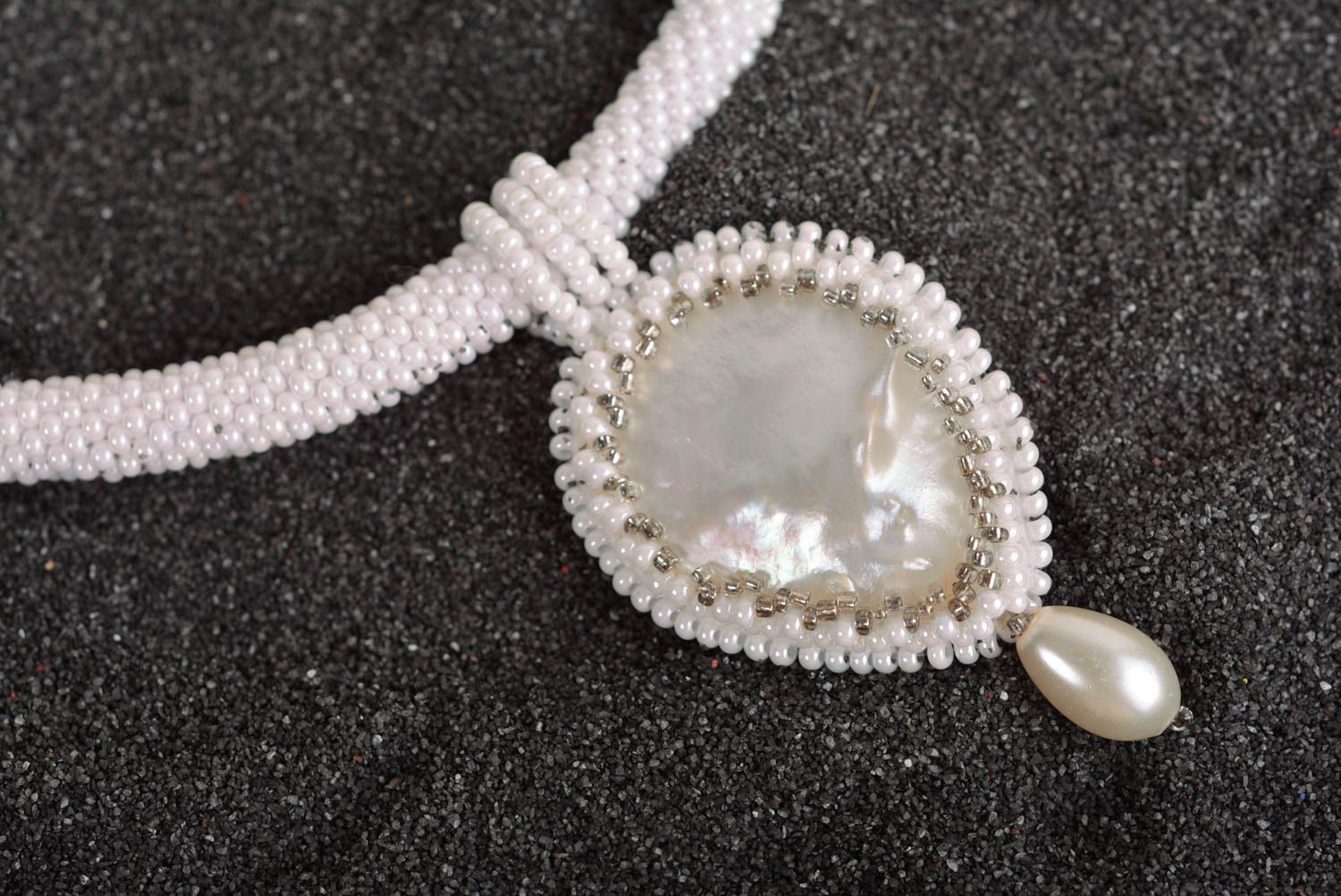 Handmade beaded necklace stylish necklace with nacreous pendant cute necklace photo 2