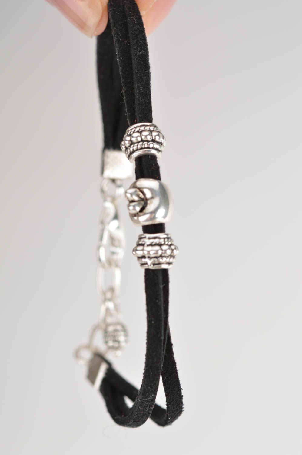 Beautiful black handmade designer suede cord bracelet for girls photo 3