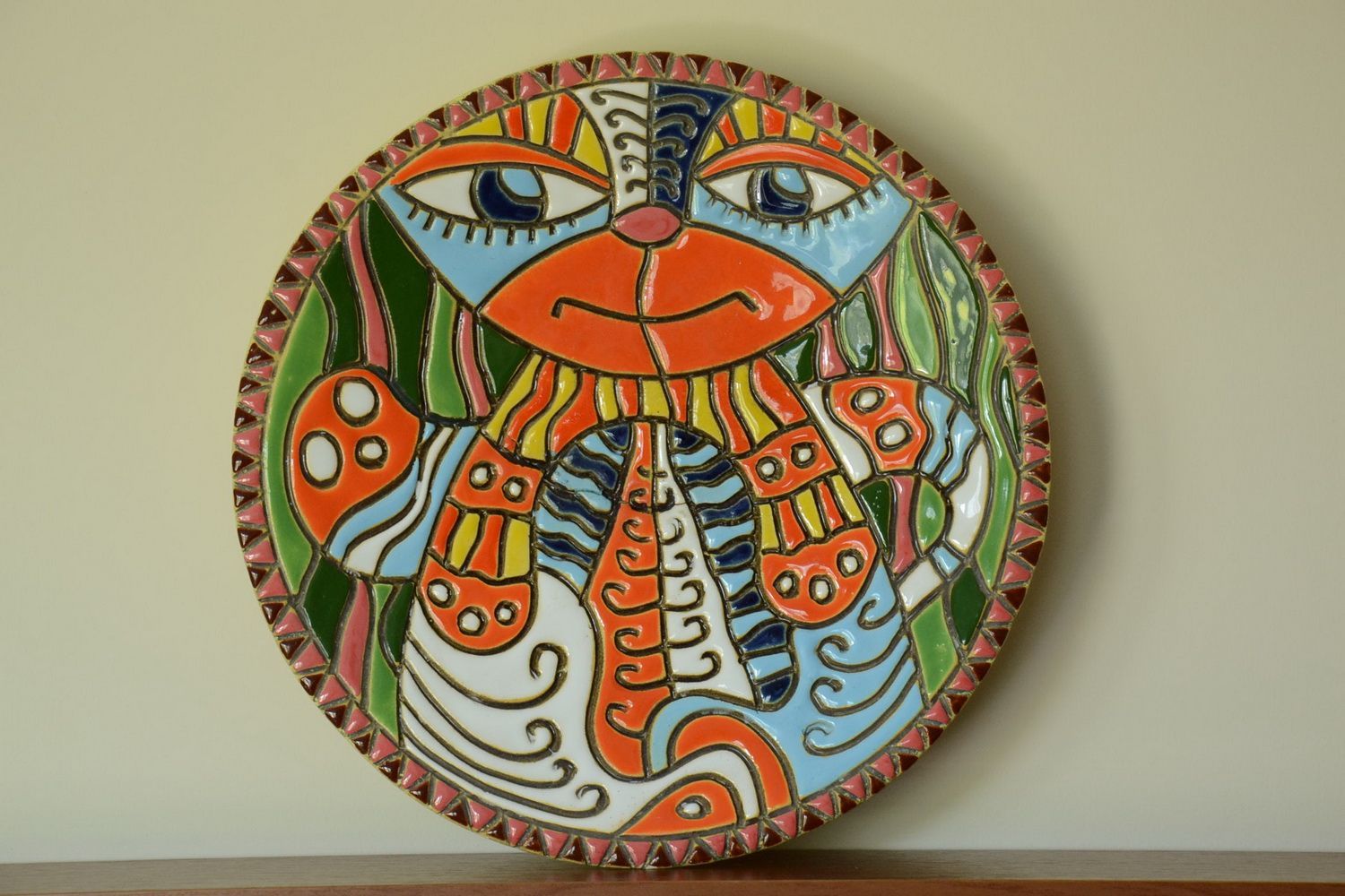 Assiette murale décorative en demi-porcelaine belle multicolore faite main photo 1