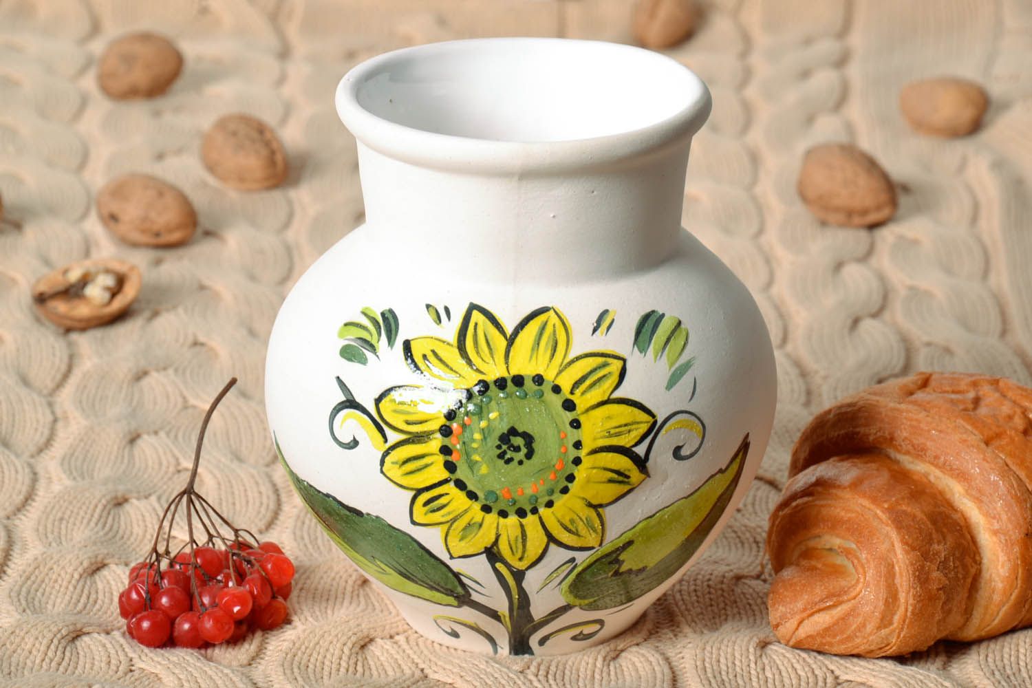 25 oz white ceramic milk carafe with sunflower painting with no handle 7, 2 lb photo 1