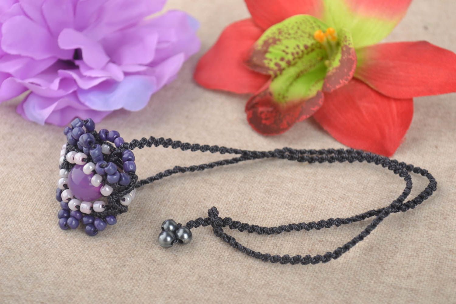 Violet handmade pendant stylish beaded pendant female elegant jewelry photo 1