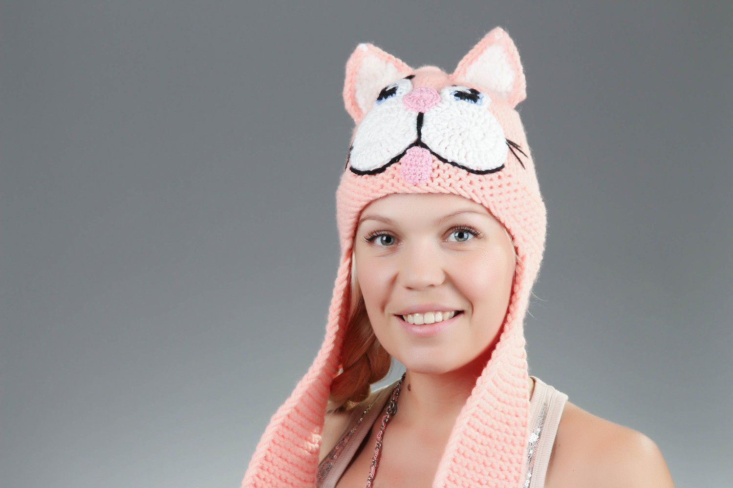 Knitted hat Pink cat photo 5