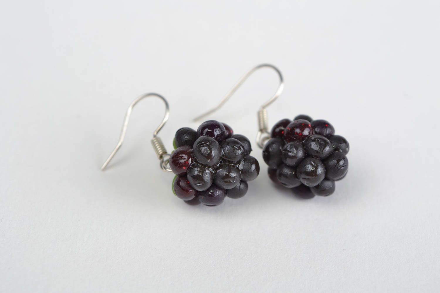 Beautiful unusual cute stylish fancy handmade polymer clay blackberries earrings photo 4