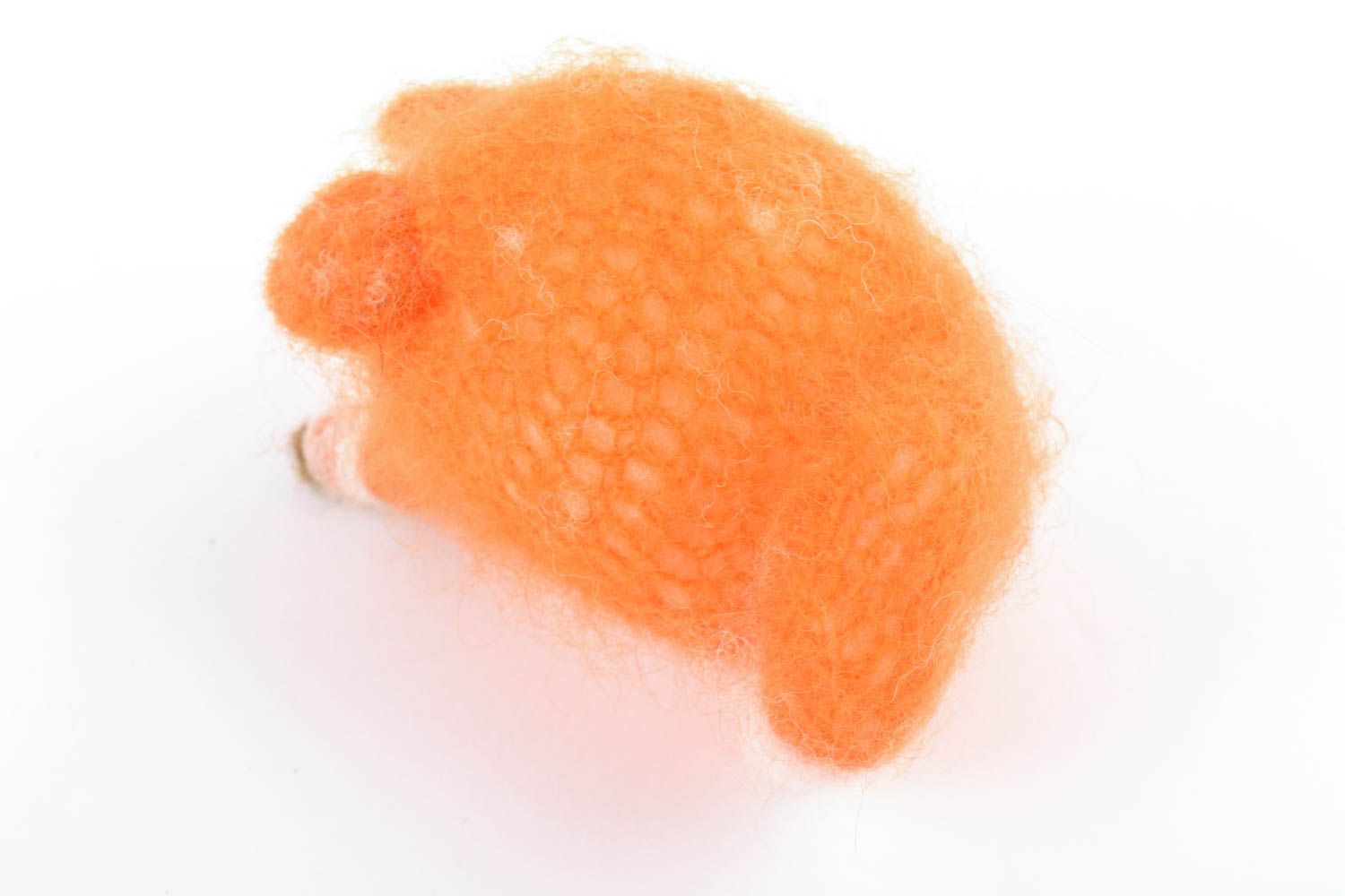 Маленькая мягкая игрушка ручной работы Лис вязаный из шерсти оранжевый улыбчивый фото 4
