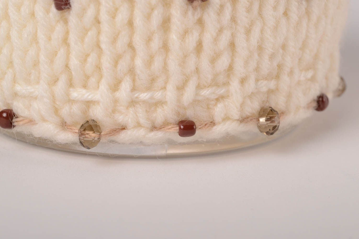 Couvre-tasse tricot fait main Pull pour mug crochet dentelle perles de rocaille photo 4
