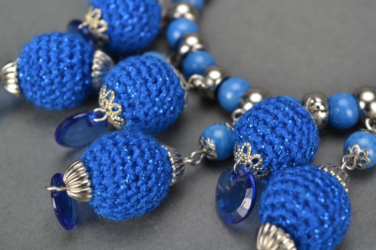 Crochet wrist bracelet Blue Gloss photo 4
