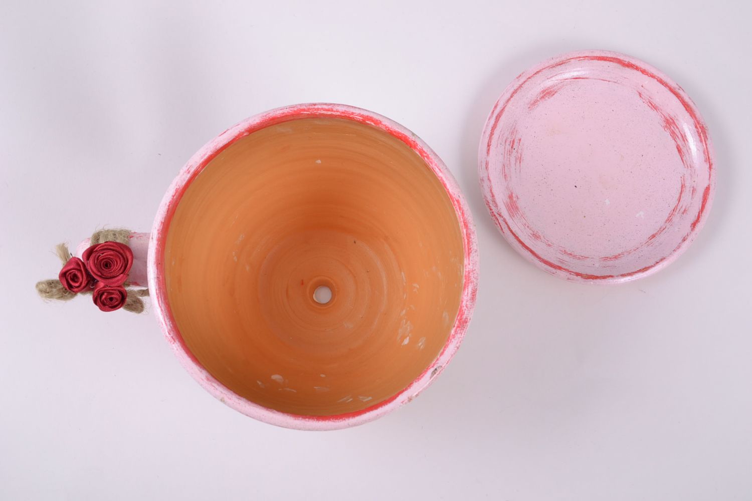 Pot de fleur en céramique cuit au lait original en forme de tasse rose fait main photo 4