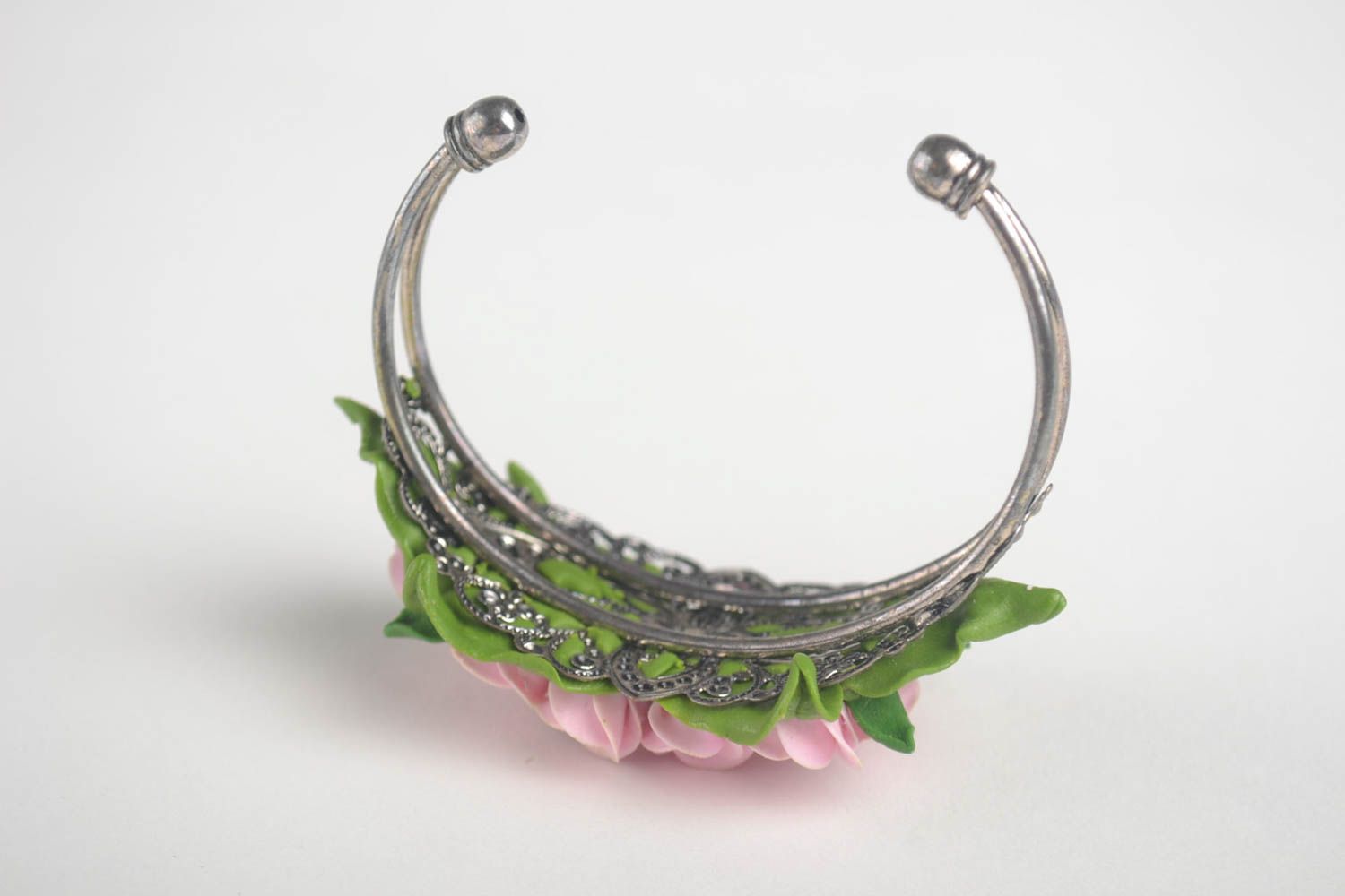 Handmade floral bracelet unique polymer clay bijouterie designer present photo 2