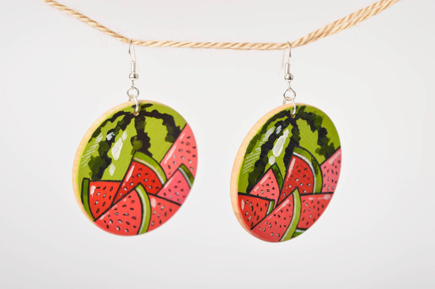 Fashion earrings handmade accessories wooden jewelry watermelon painted earrings photo 1