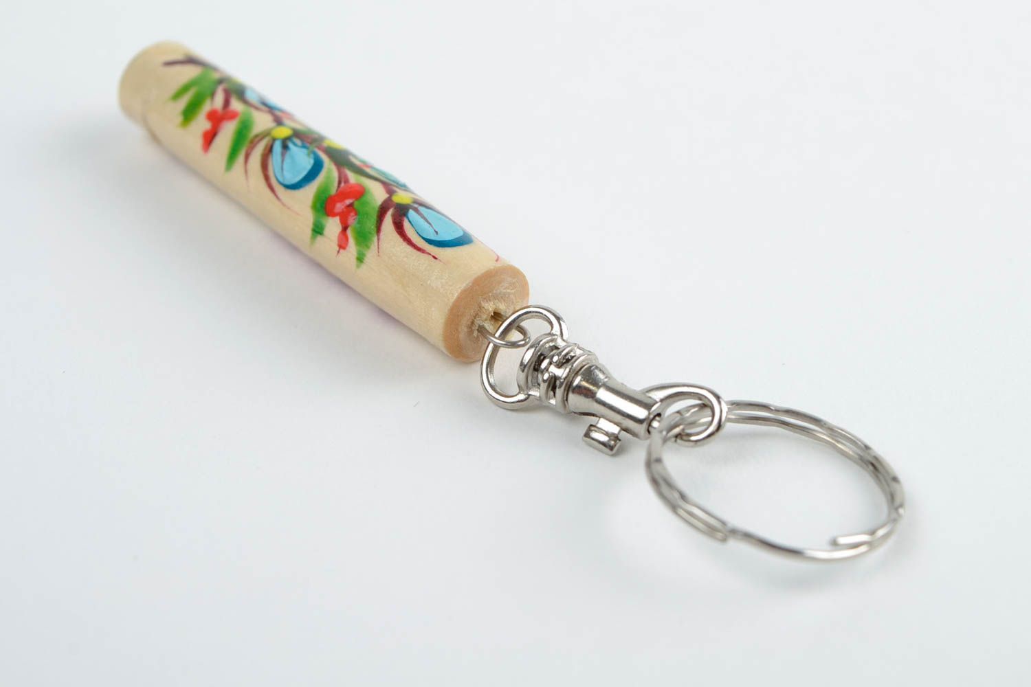 Wooden key ring handmade flute designer Petrikivka painting tin whistle present photo 4