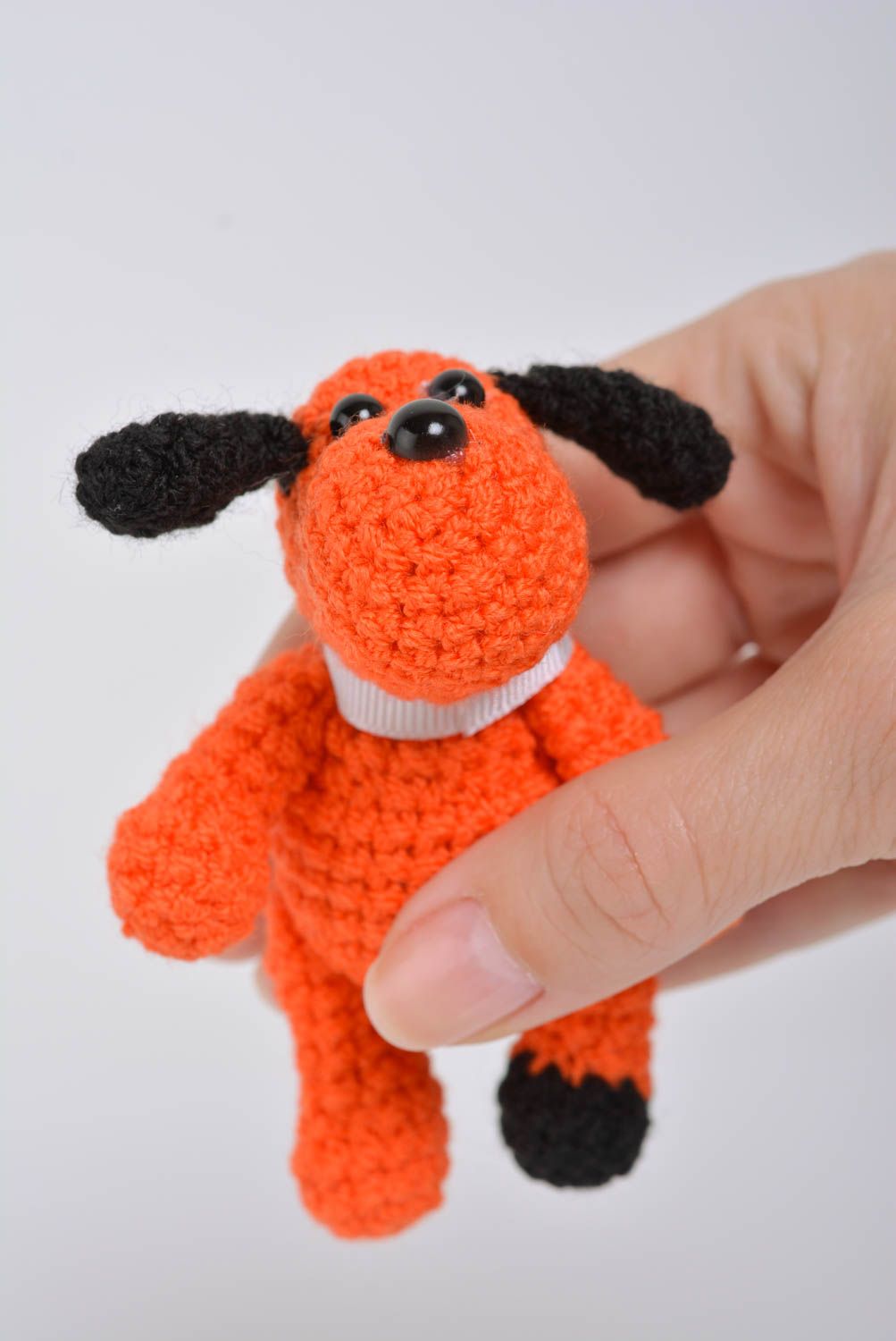 Small orange handmade children's crochet soft toy Doggie home decor photo 4