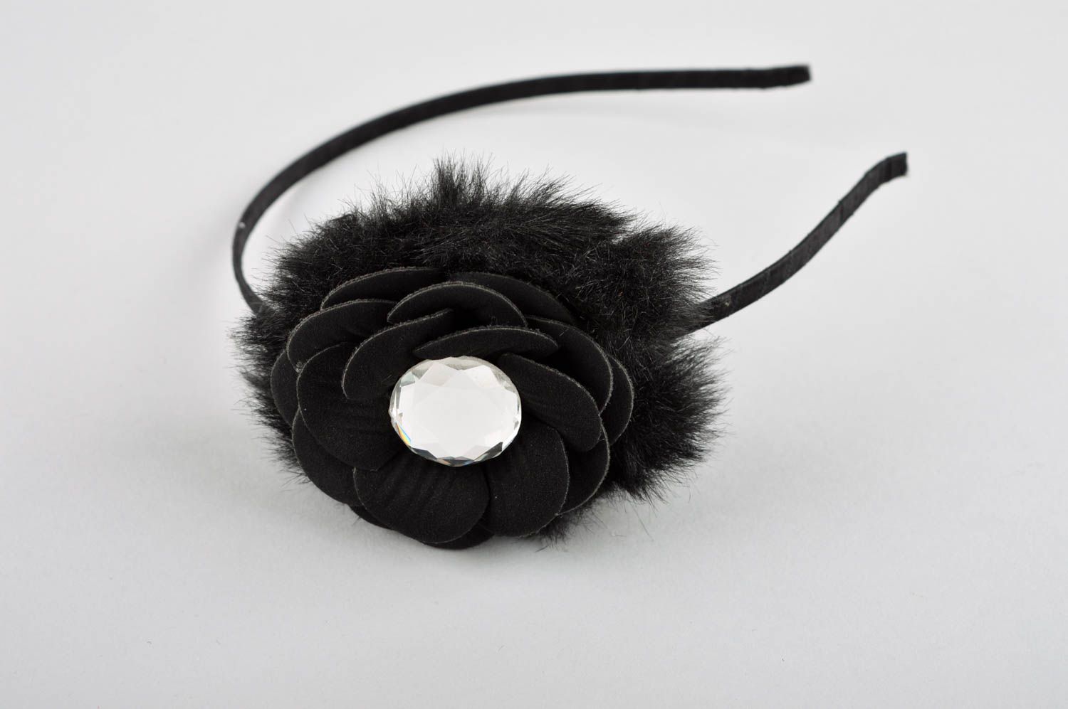 Serre-tête fleur Cerceau cheveux fait main fin Accessoires coiffure noir design photo 4
