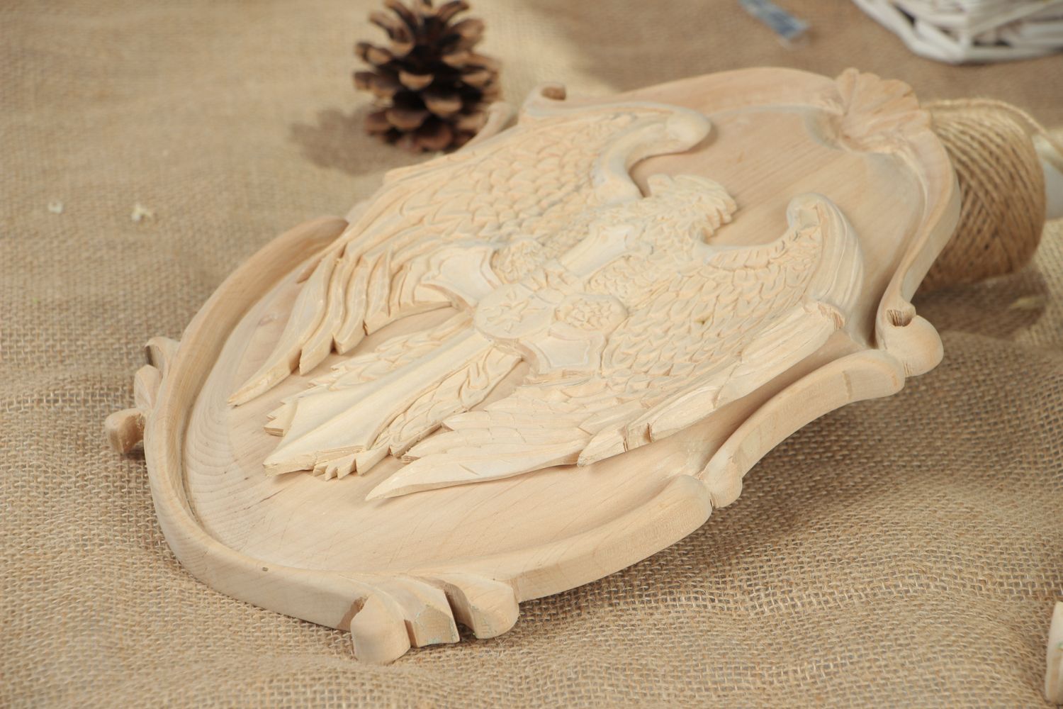 Handmade wood carved wall panel Eagle with Sword photo 5