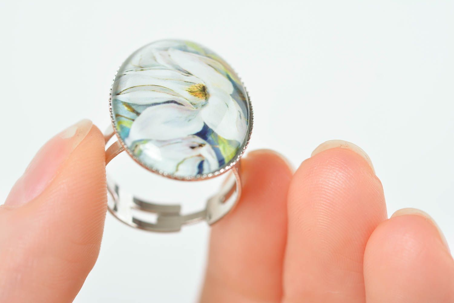 Кольцо ручной работы украшения из стекла перстень с цветами подарок девушке фото 3