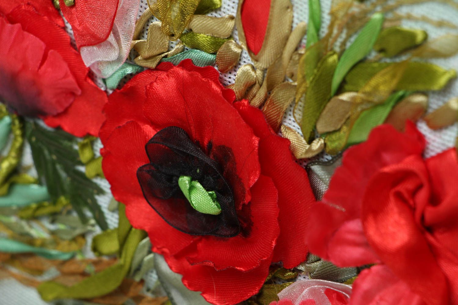 Volume picture embroidered with ribbons Poppies photo 2