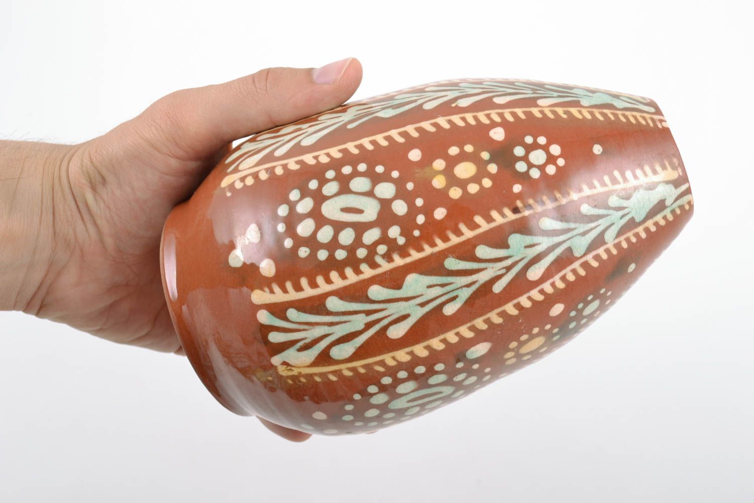 Настольная ваза из глины с росписью маленькая красивая в этно стиле хэнд мейд фото 2