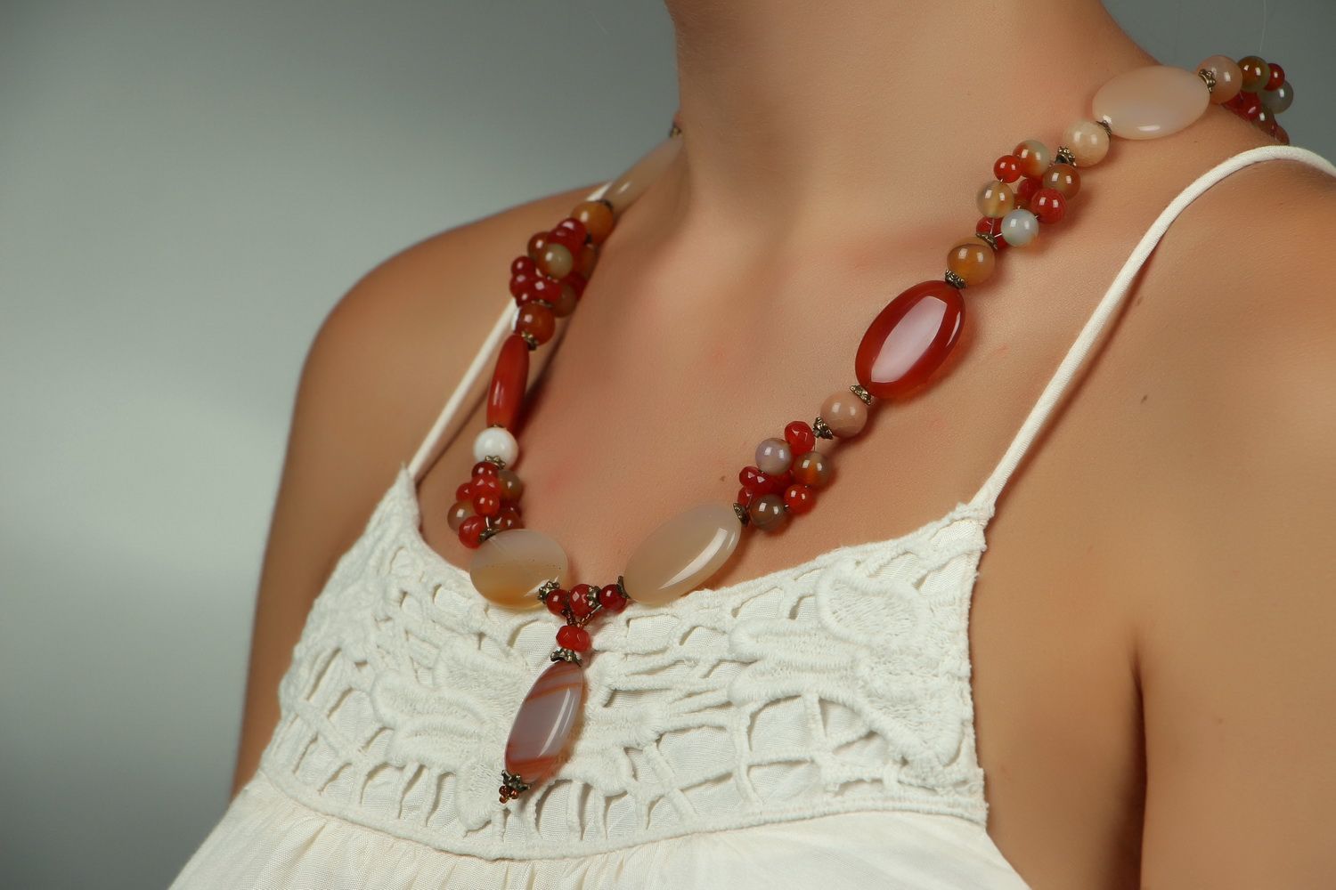 Necklet made of cornelian, jasper and agate photo 5