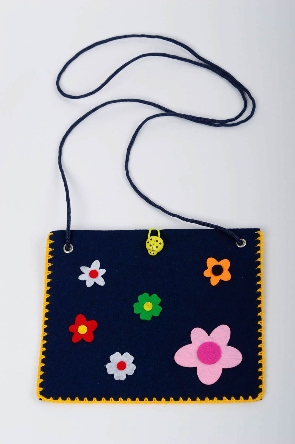 Сумка ручной работы сумка из фетра темно синяя сумка для детей с цветами фото 1