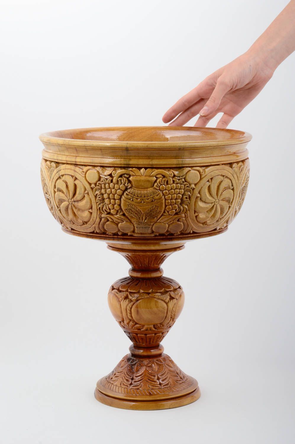 Copa decorativa artesanal jarrón de madera tallado decoración de interior   foto 5