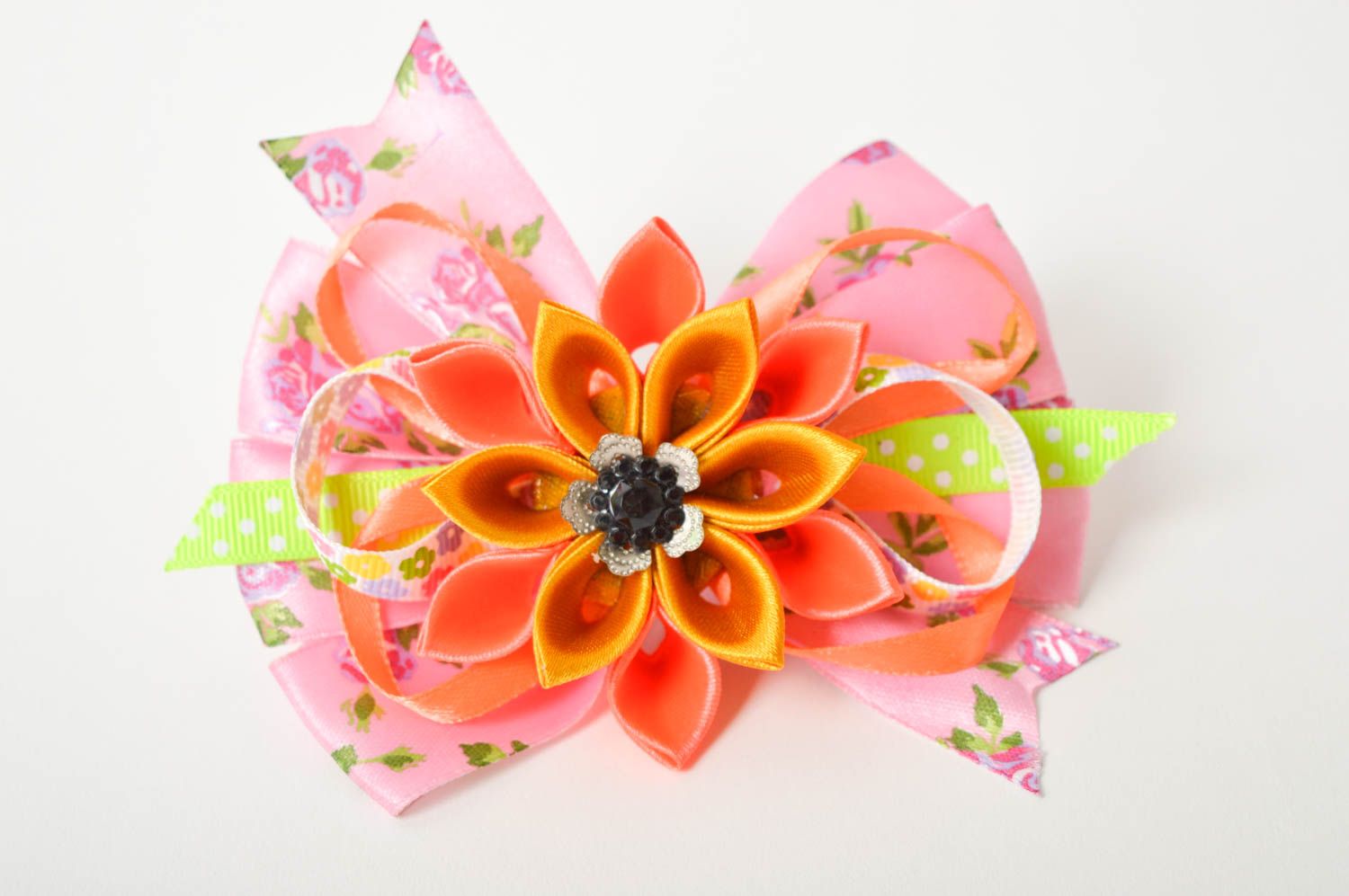 Handmade satin scrunchies satin flower scrunchies for children baby gift photo 2