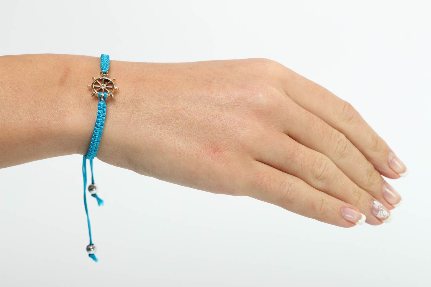 Bracelet textile Bijou fait main bleu clair marin Accessoire femme original photo 5