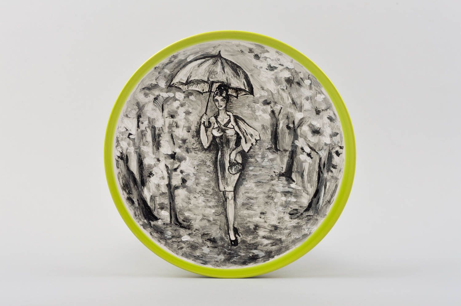 Расписная тарелка ручной работы глиняная посуда керамическая тарелка Девушка фото 2