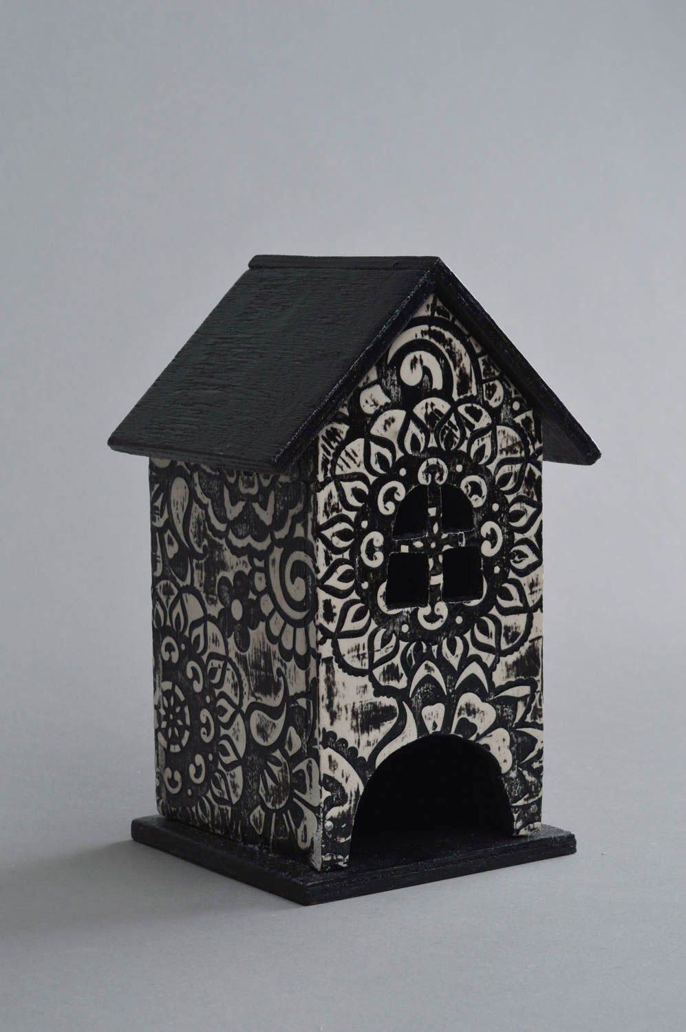 Teebeutel Behälter aus Holz in Form vom Haus originell schön Decoupage für Dekor foto 4