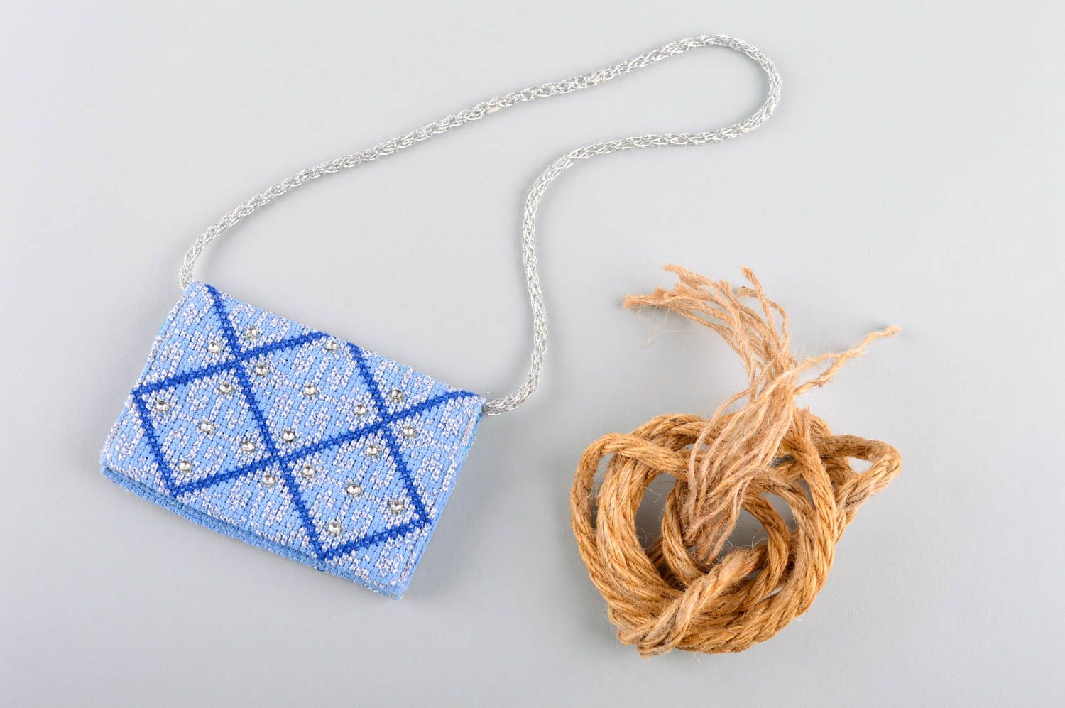 Сумка ручной работы сумка из ткани голубая с молнией женская сумка кошелек фото 1