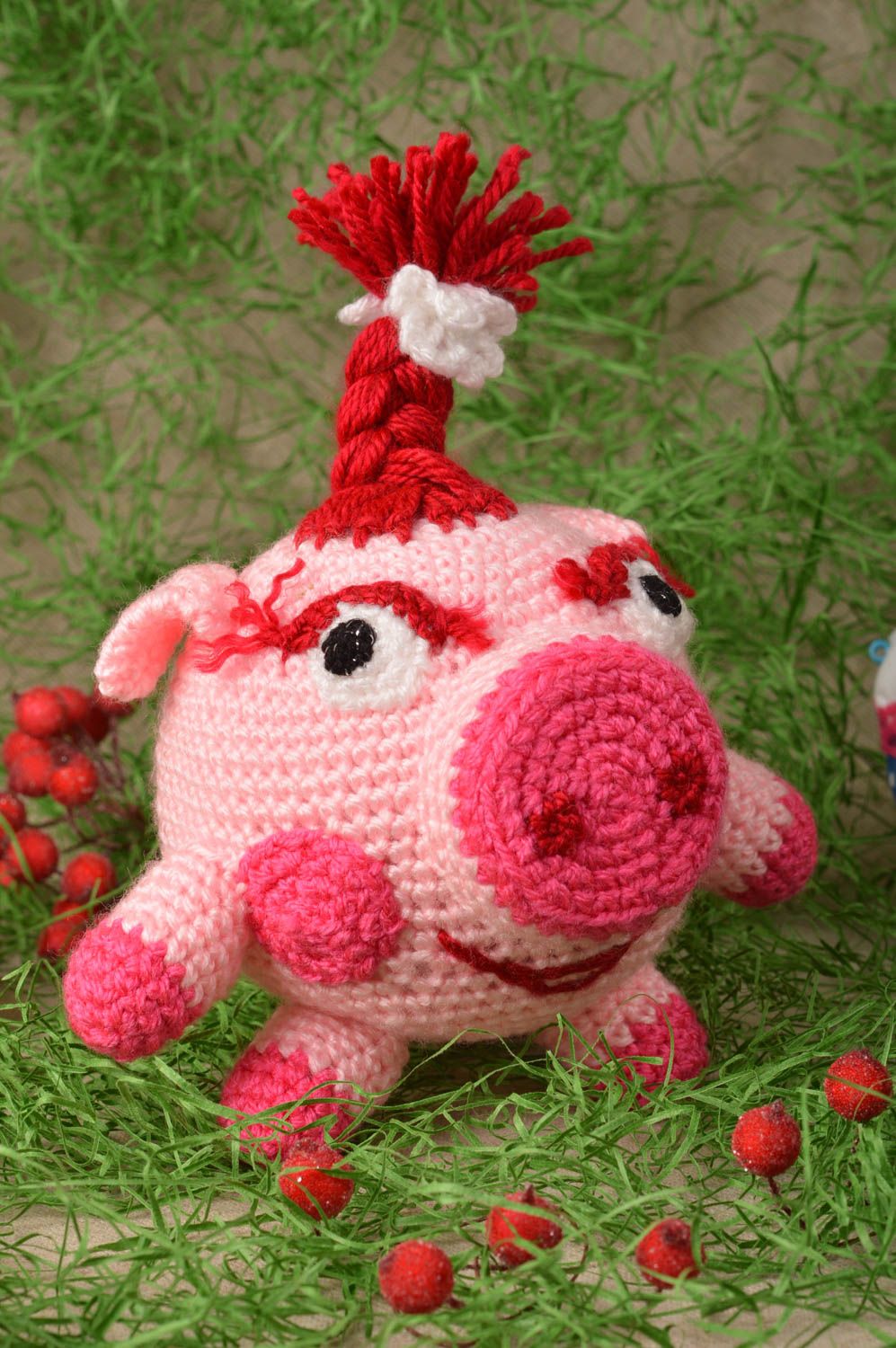 Jouet cochon rose fait main Peluche tricotée au crochet Cadeau pour enfant photo 1