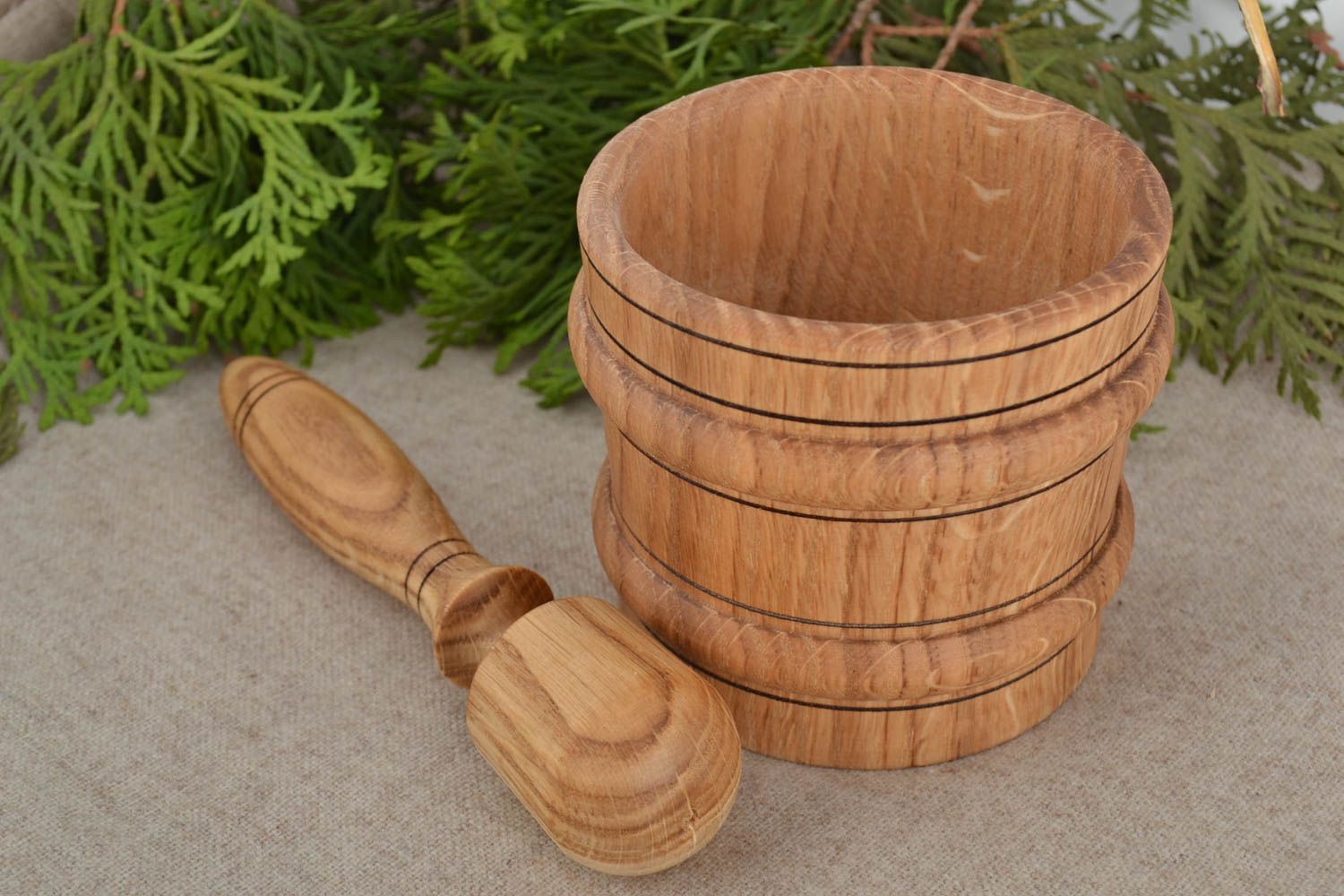 Handmade large wooden mortar for spices with pestle 200 ml kitchen interior photo 1